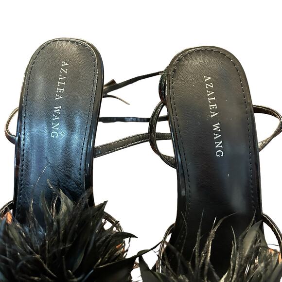 Azalea Wang Heels 6 Black Ankle Strap Feathers Stiletto whimsygoth Witchy NWOB - Picture 6 of 10